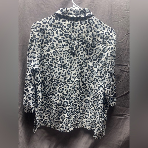Jones New York Black White Animal Print Thick Linen Blend Button Down M - Picture 6 of 11